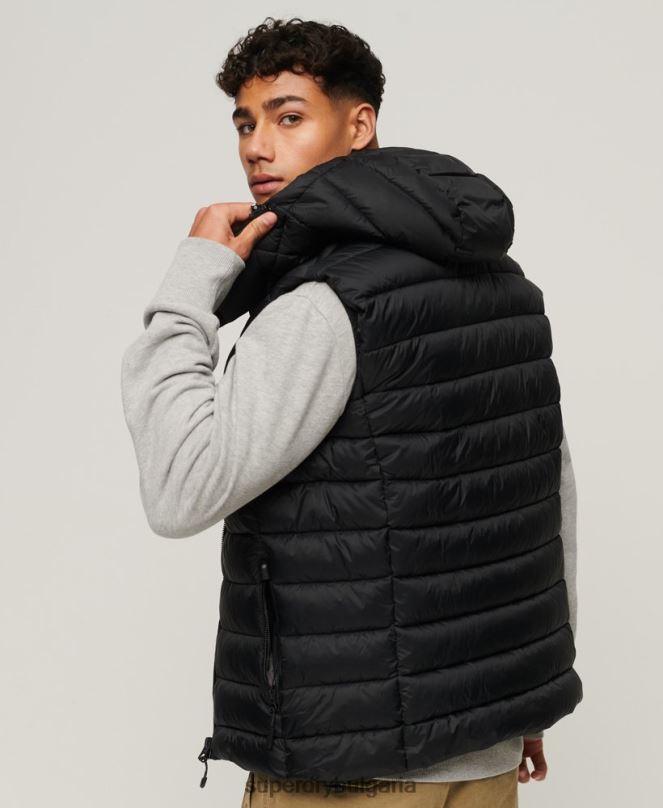 Superdry облекло N00H1052 черен мъже класически подплатен жилет с качулка