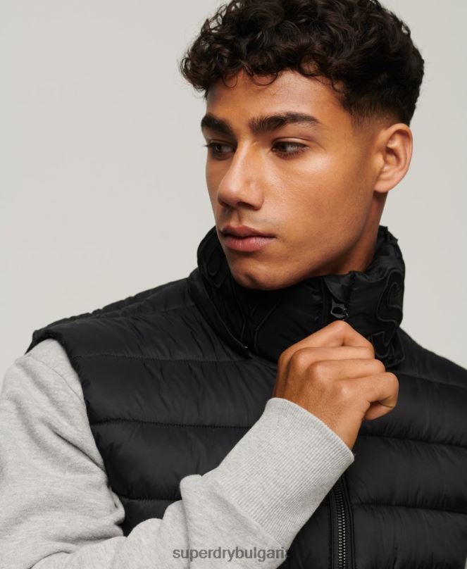 Superdry облекло N00H1052 черен мъже класически подплатен жилет с качулка