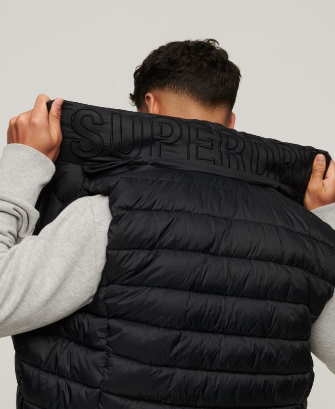 Superdry облекло N00H1052 черен мъже класически подплатен жилет с качулка