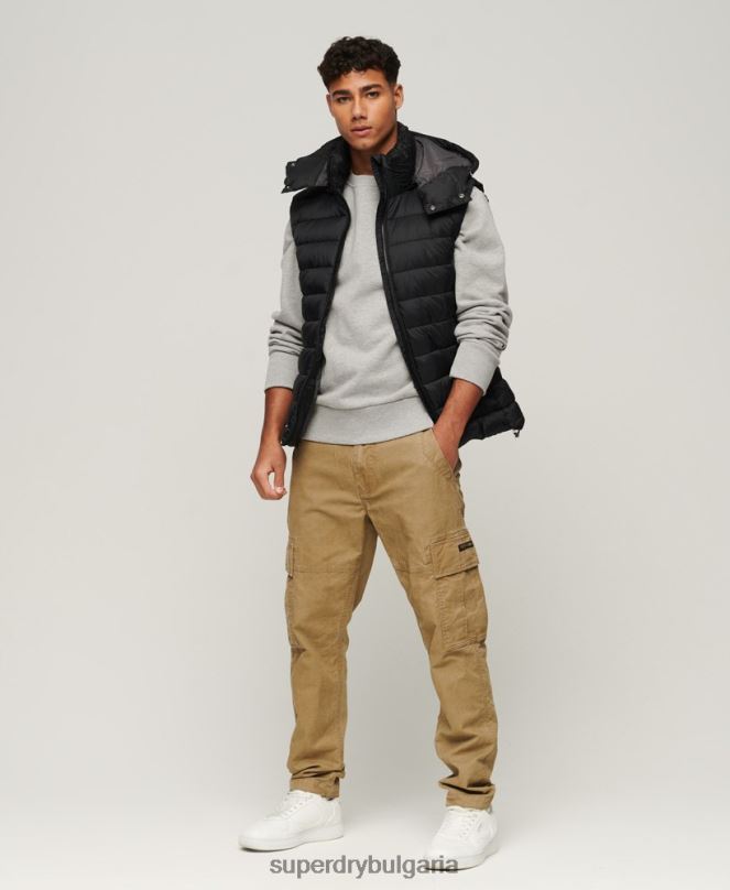 Superdry облекло N00H1052 черен мъже класически подплатен жилет с качулка