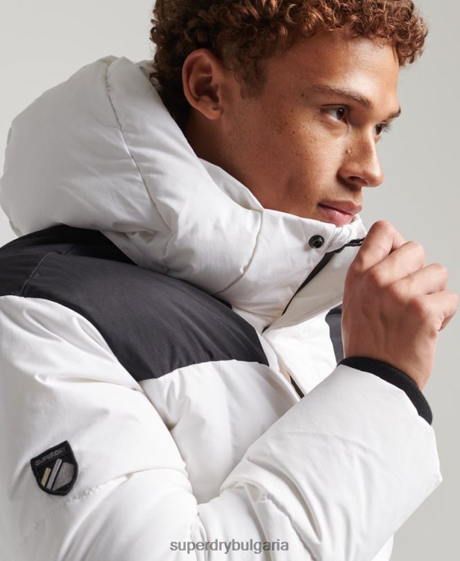 Superdry облекло N00H1054 бяло мъже пухено яке с юрган с качулка
