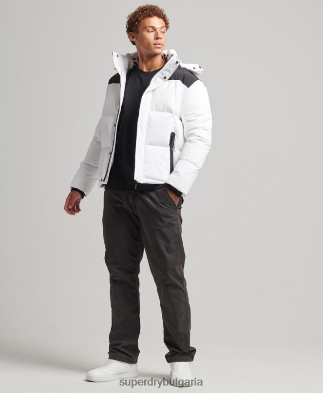 Superdry облекло N00H1054 бяло мъже пухено яке с юрган с качулка