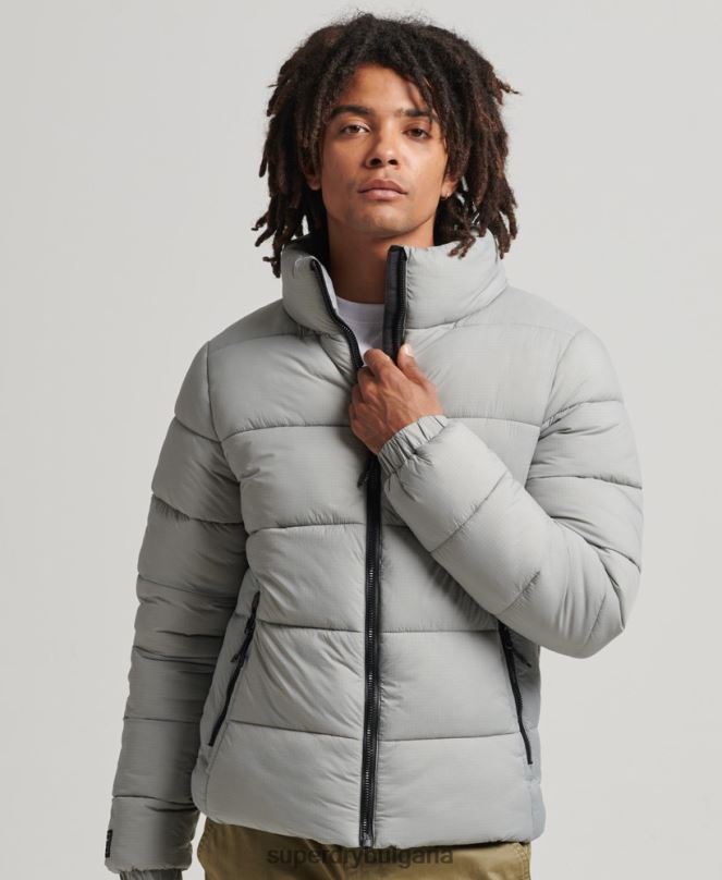 Superdry облекло N00H1059 светло сив мъже спортно пухено яке без качулка