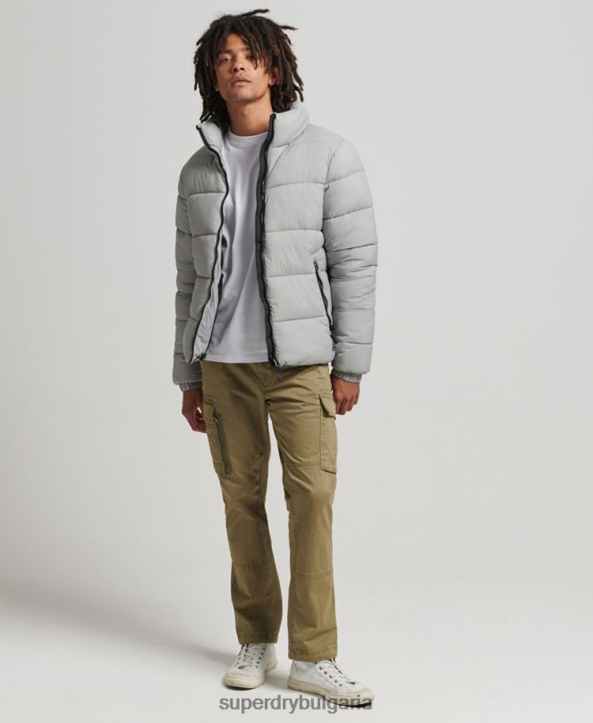 Superdry облекло N00H1059 светло сив мъже спортно пухено яке без качулка