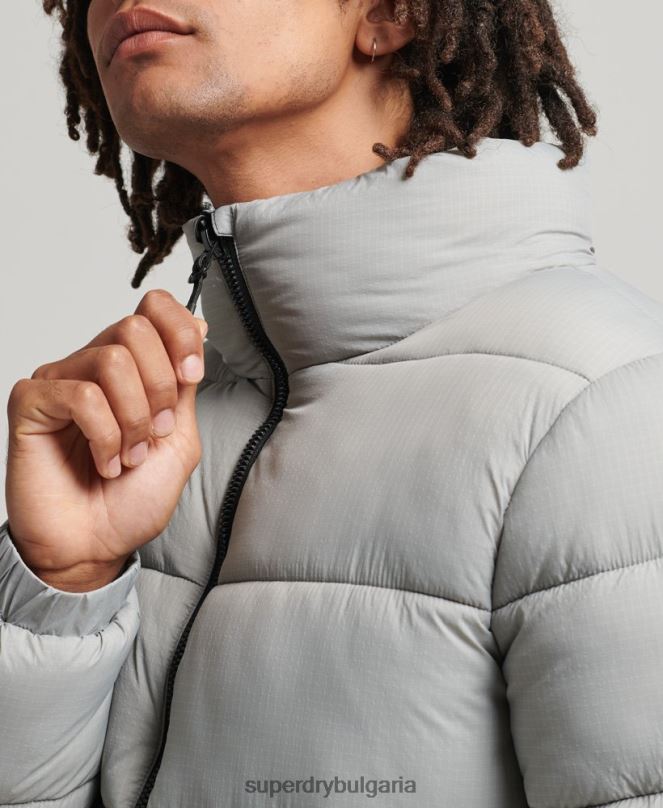 Superdry облекло N00H1059 светло сив мъже спортно пухено яке без качулка