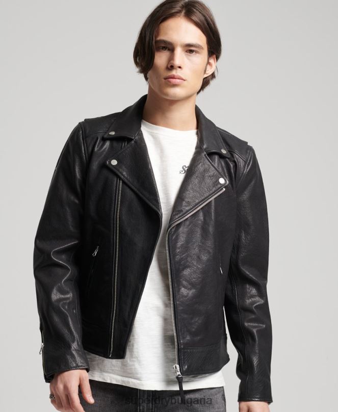 Superdry облекло N00H1060 черен мъже кожено мотоциклетистко яке