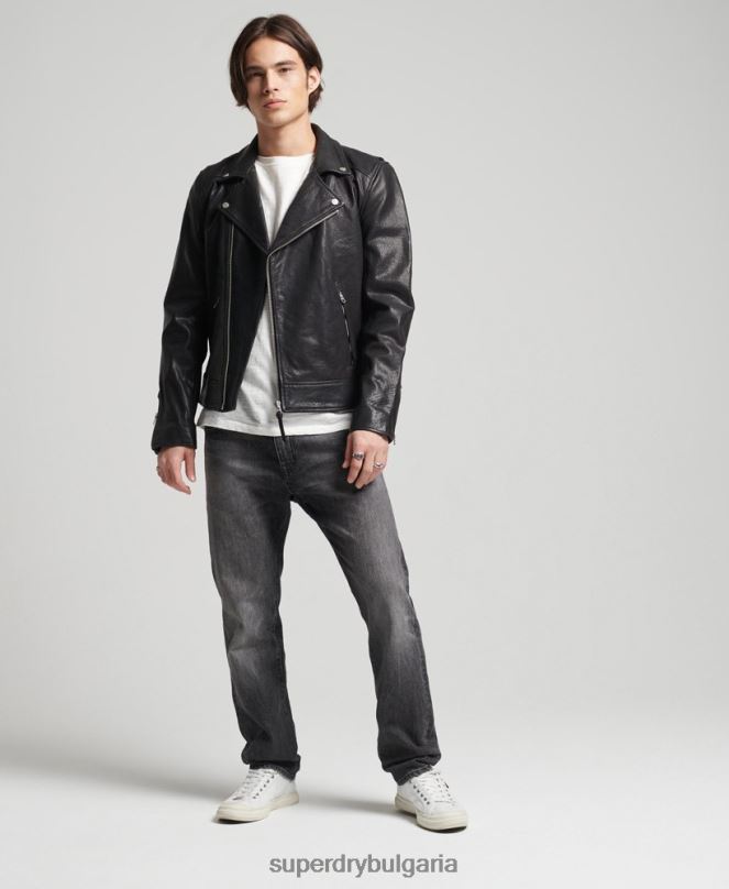 Superdry облекло N00H1060 черен мъже кожено мотоциклетистко яке