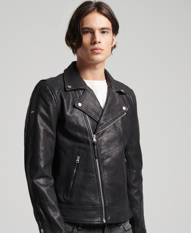 Superdry облекло N00H1060 черен мъже кожено мотоциклетистко яке