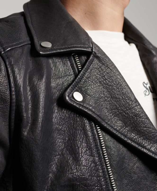Superdry облекло N00H1060 черен мъже кожено мотоциклетистко яке