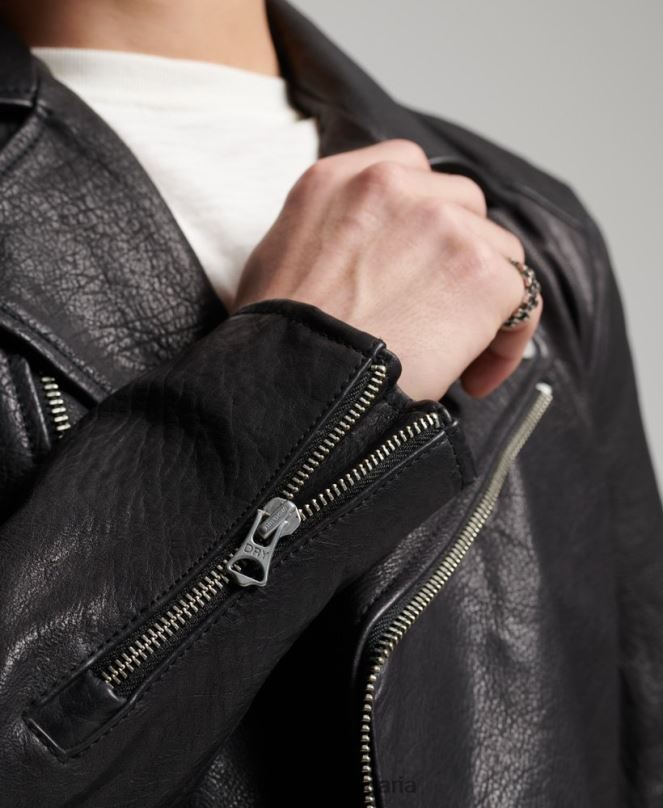 Superdry облекло N00H1060 черен мъже кожено мотоциклетистко яке