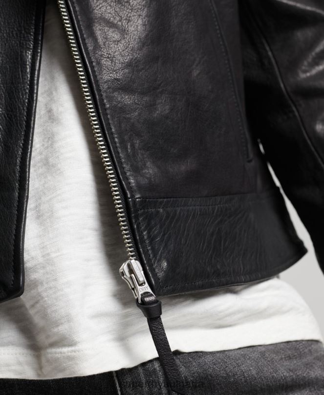 Superdry облекло N00H1060 черен мъже кожено мотоциклетистко яке