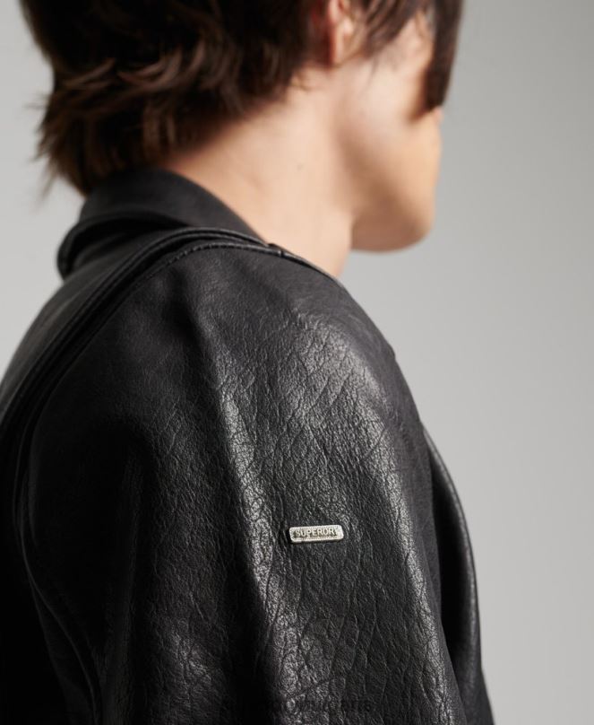 Superdry облекло N00H1060 черен мъже кожено мотоциклетистко яке