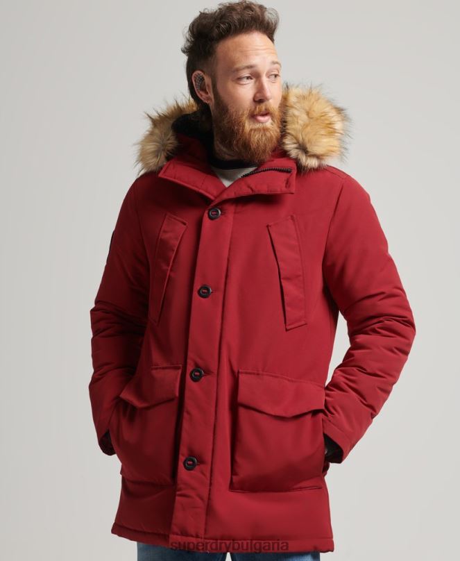 Superdry облекло N00H1061 червен мъже парка от изкуствена кожа everest с качулка