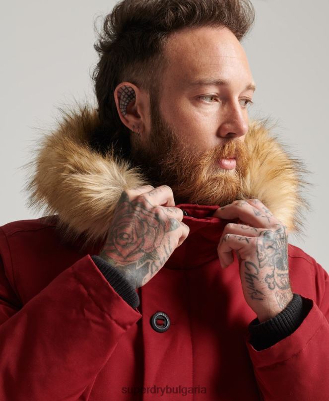 Superdry облекло N00H1061 червен мъже парка от изкуствена кожа everest с качулка