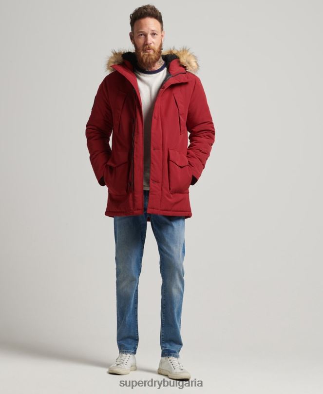 Superdry облекло N00H1061 червен мъже парка от изкуствена кожа everest с качулка
