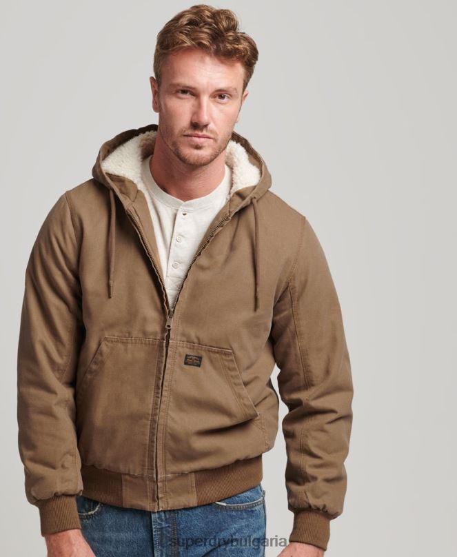 Superdry облекло N00H1062 кафяво мъже работно облекло бомбър яке с качулка
