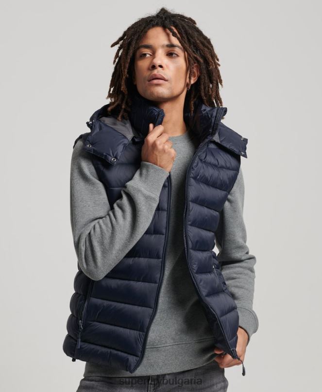 Superdry облекло N00H1069 военноморски флот мъже класически подплатен жилет с качулка
