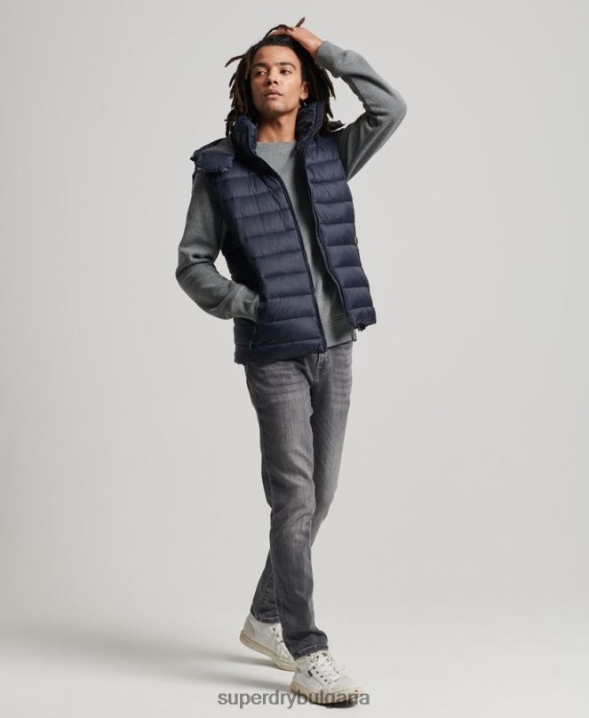 Superdry облекло N00H1069 военноморски флот мъже класически подплатен жилет с качулка