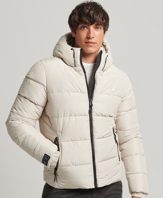 Superdry облекло N00H1071 бежово мъже спортно пухено яке с качулка