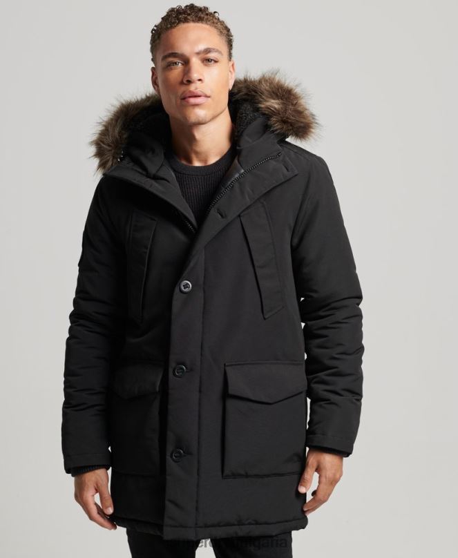 Superdry облекло N00H1086 тъмно сив мъже парка от изкуствена кожа everest с качулка