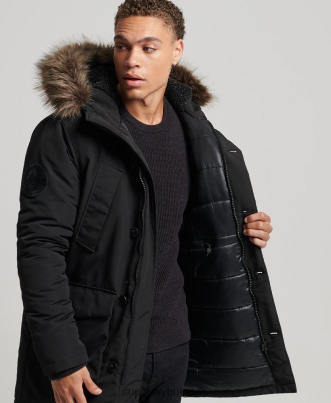 Superdry облекло N00H1086 тъмно сив мъже парка от изкуствена кожа everest с качулка