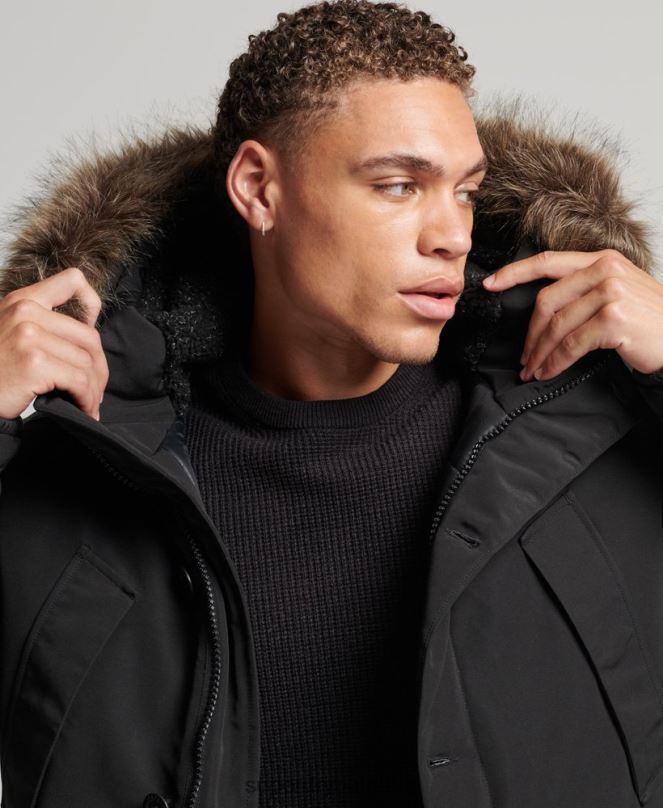 Superdry облекло N00H1086 тъмно сив мъже парка от изкуствена кожа everest с качулка