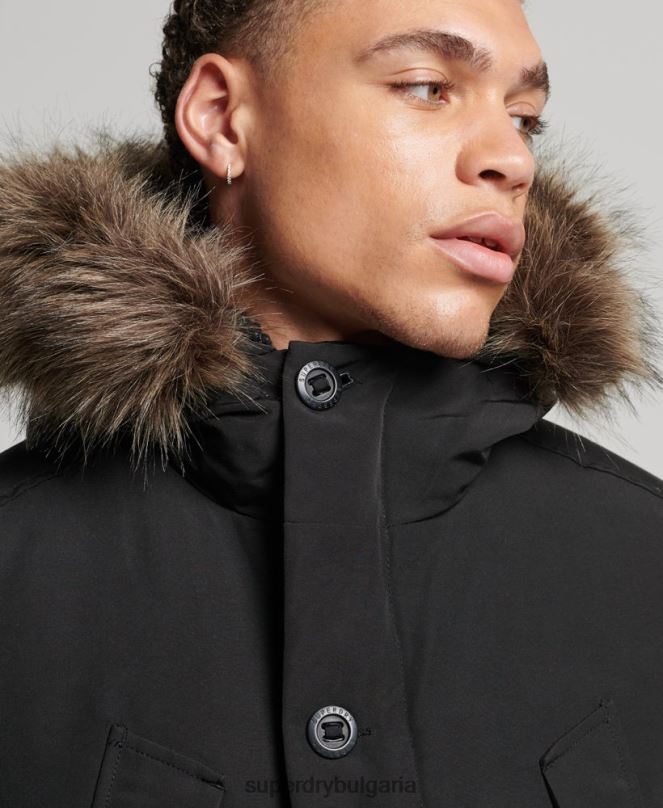 Superdry облекло N00H1086 тъмно сив мъже парка от изкуствена кожа everest с качулка
