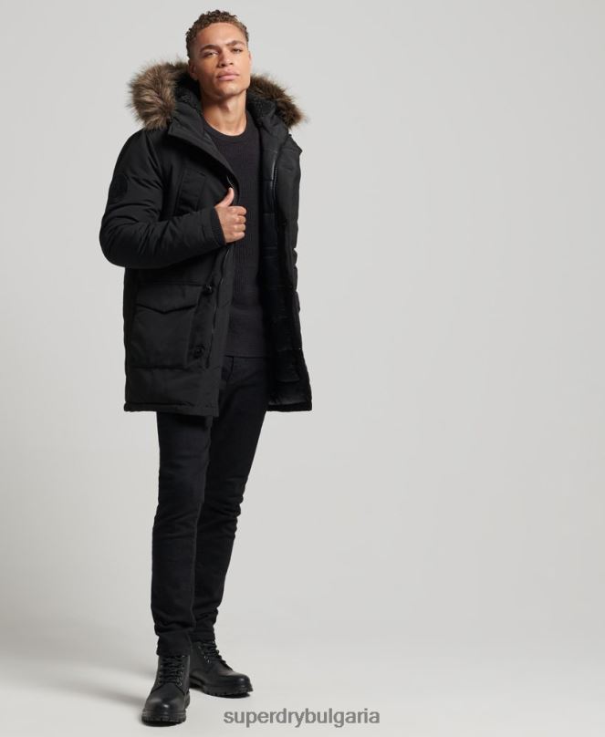 Superdry облекло N00H1086 тъмно сив мъже парка от изкуствена кожа everest с качулка