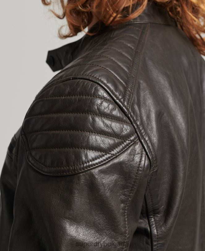 Superdry облекло N00H1088 тъмно сив мъже кожено мотоциклетно яке