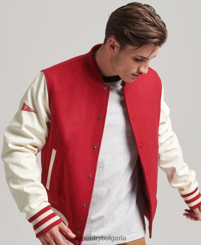 Superdry облекло N00H1105 червен мъже бомбър яке от колежански университет