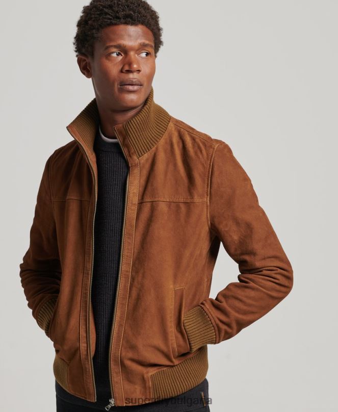 Superdry облекло N00H1128 тен мъже велурено бомбър яке с плетена яка