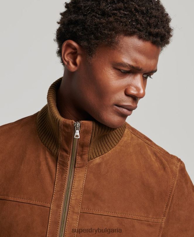 Superdry облекло N00H1128 тен мъже велурено бомбър яке с плетена яка