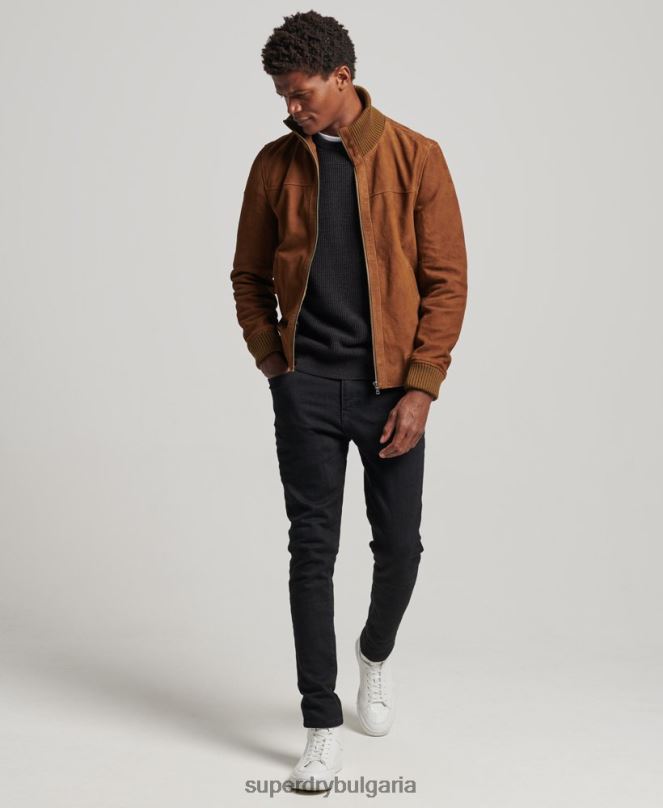 Superdry облекло N00H1128 тен мъже велурено бомбър яке с плетена яка