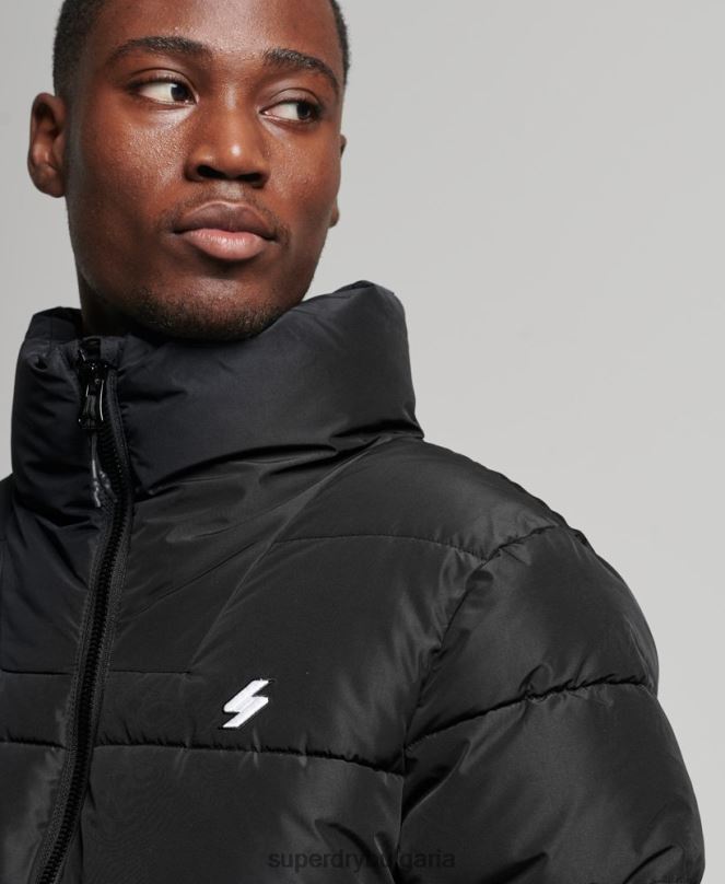 Superdry облекло N00H1140 черен мъже спортно пухено яке без качулка