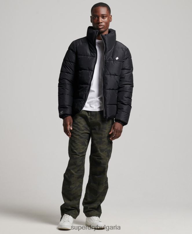 Superdry облекло N00H1140 черен мъже спортно пухено яке без качулка