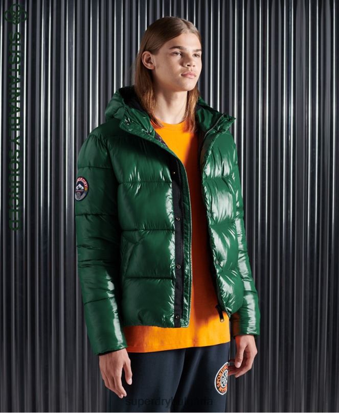 Superdry облекло N00H1169 зелено мъже подплатено яке с висок блясък