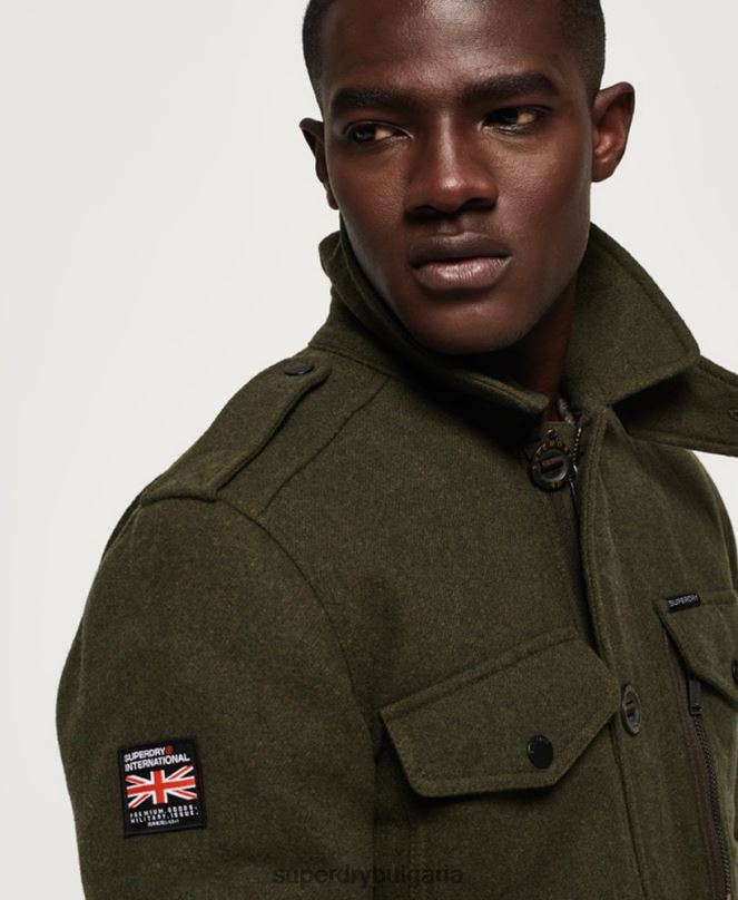 Superdry облекло N00H1203 зелено мъже Вълнено яке с четири джоба tito