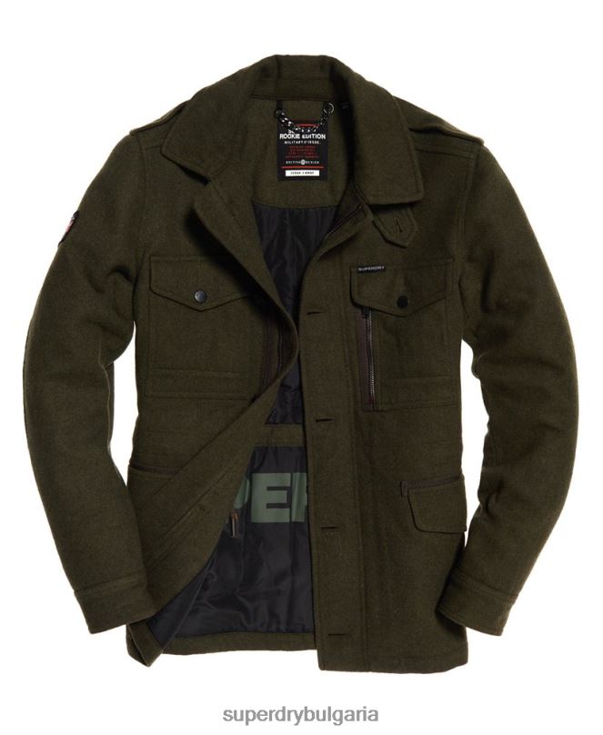 Superdry облекло N00H1203 зелено мъже Вълнено яке с четири джоба tito