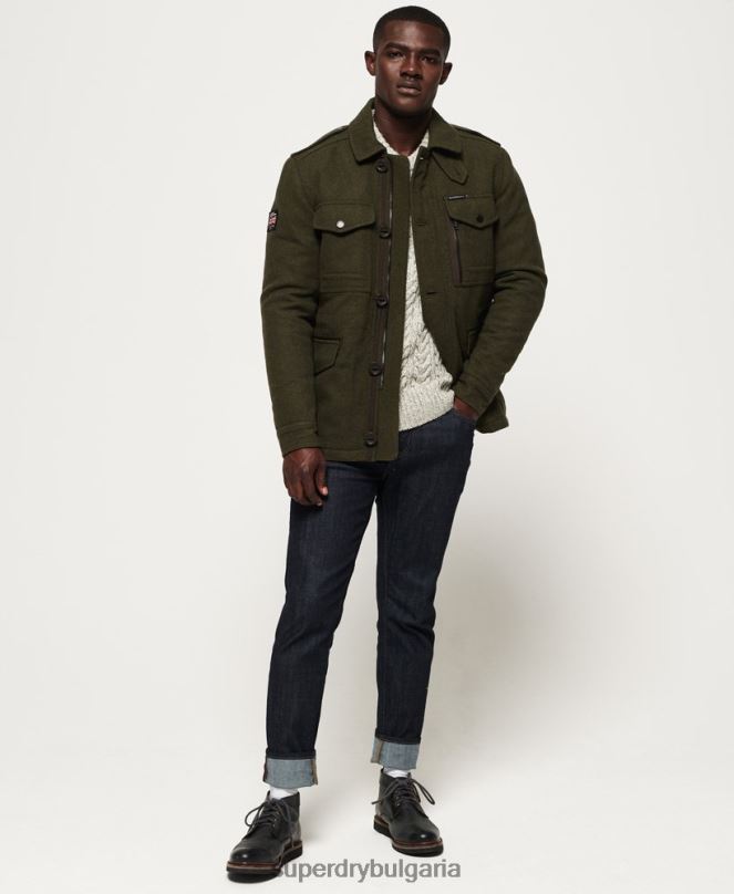 Superdry облекло N00H1203 зелено мъже Вълнено яке с четири джоба tito