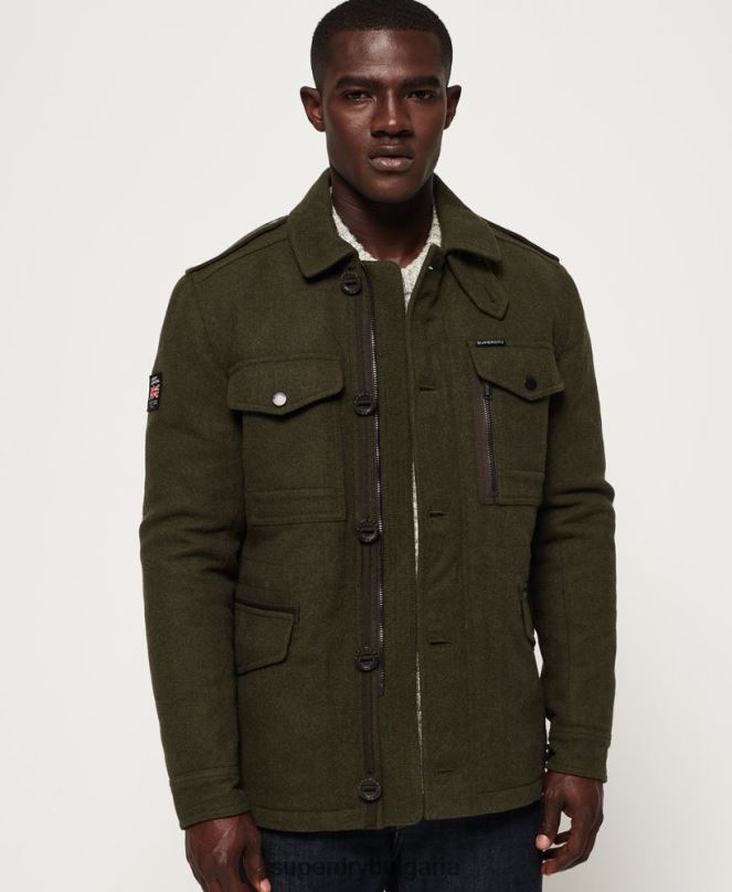 Superdry облекло N00H1203 зелено мъже Вълнено яке с четири джоба tito