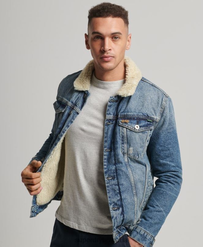 Superdry облекло N00H4437 син мъже дънково яке шерпа