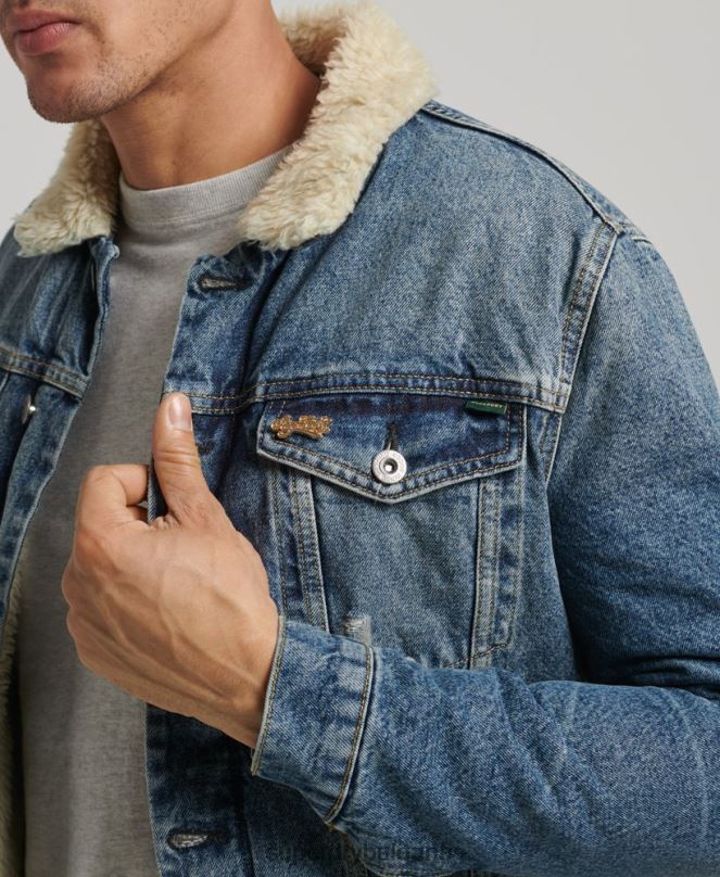 Superdry облекло N00H4437 син мъже дънково яке шерпа