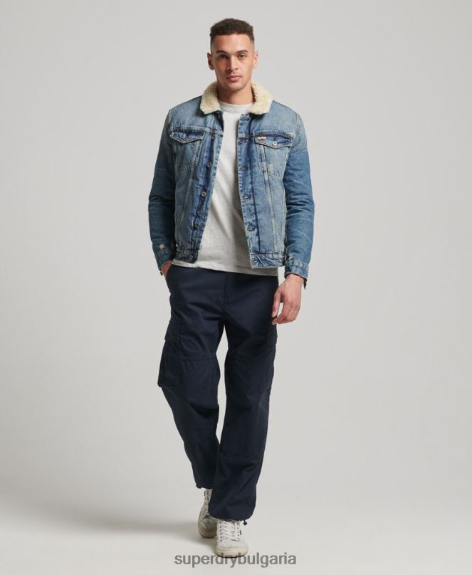 Superdry облекло N00H4437 син мъже дънково яке шерпа
