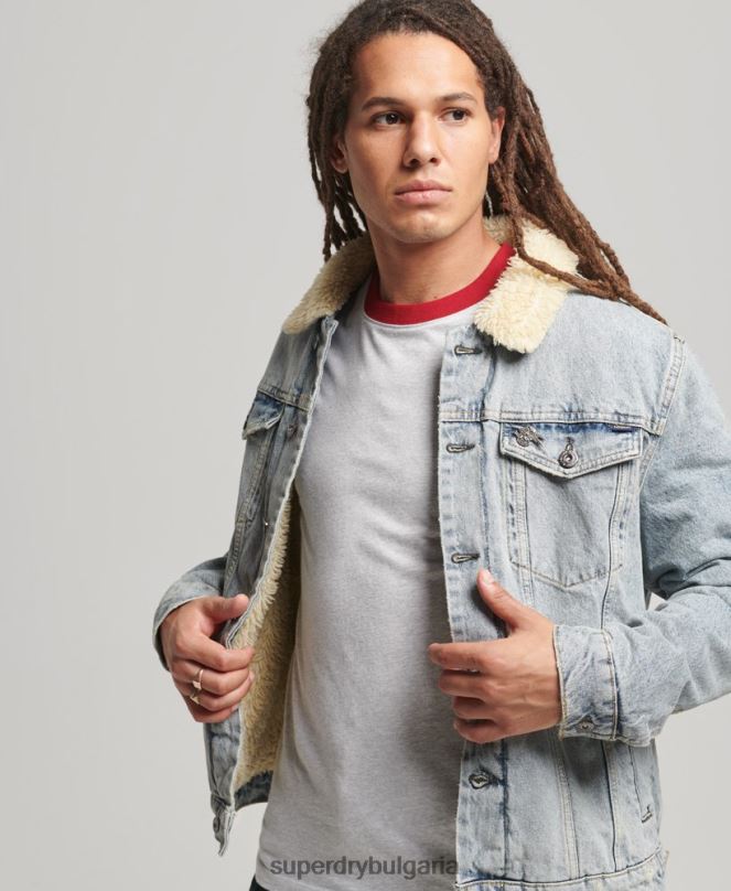 Superdry облекло N00H4442 син мъже дънково яке шерпа