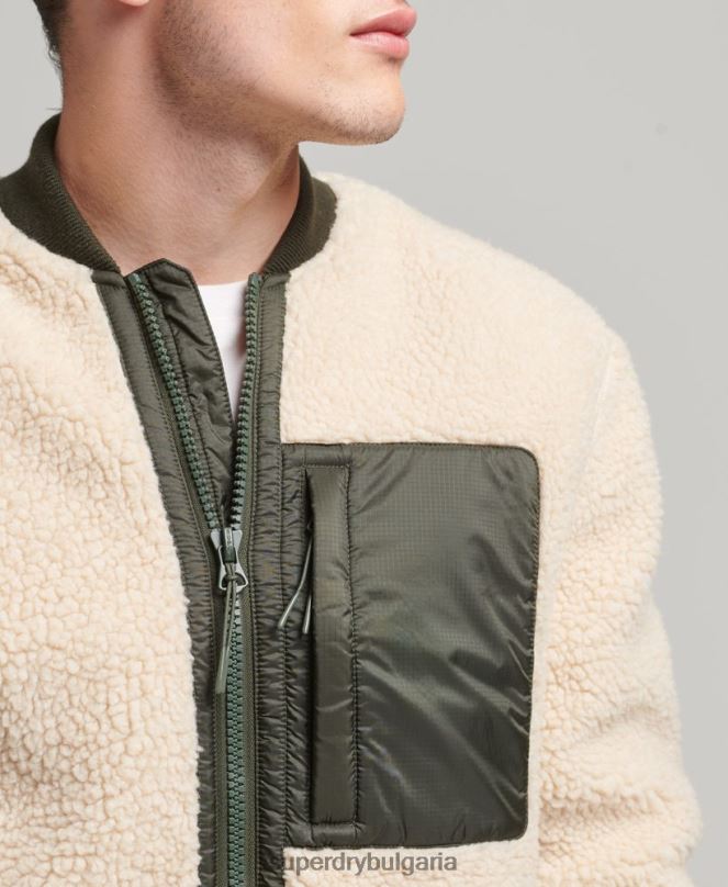 Superdry облекло N00H4453 сметана мъже шерпа яке с цип