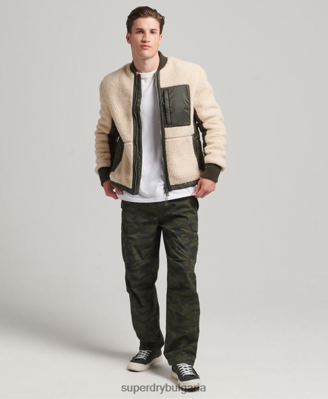 Superdry облекло N00H4453 сметана мъже шерпа яке с цип