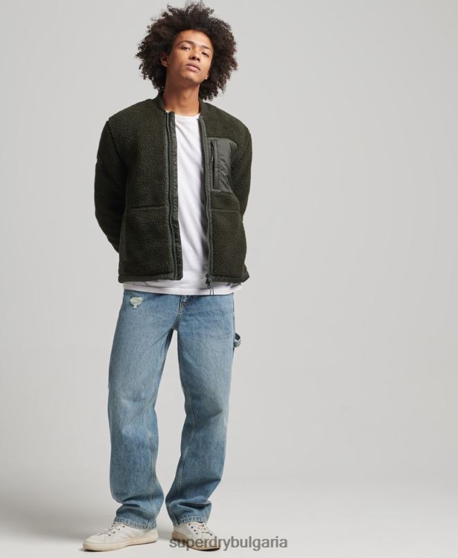 Superdry облекло N00H4458 зелено мъже шерпа яке с цип
