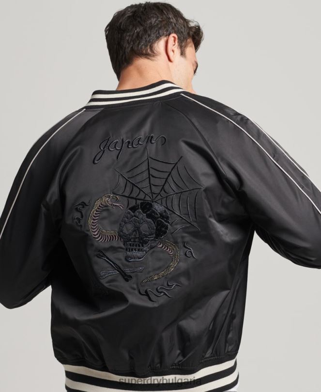 Superdry облекло N00H4459 тъмно сив мъже винтидж бомбър яке sukajan