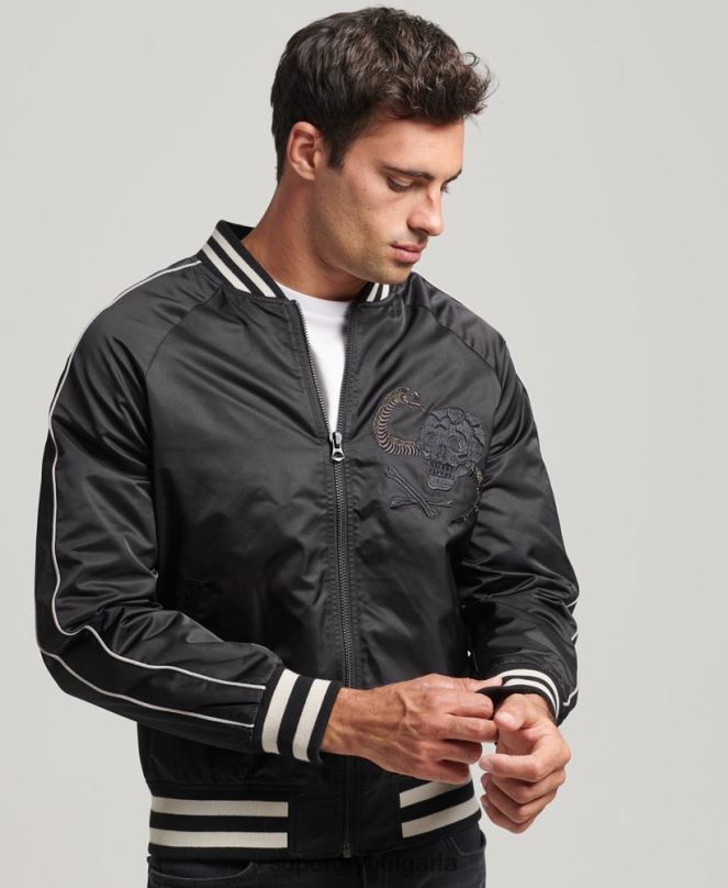 Superdry облекло N00H4459 тъмно сив мъже винтидж бомбър яке sukajan