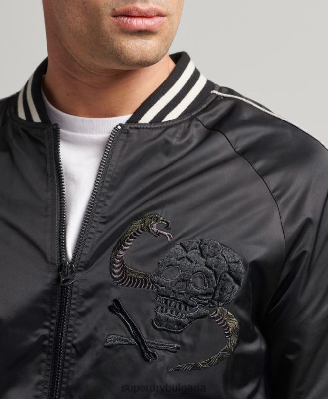Superdry облекло N00H4459 тъмно сив мъже винтидж бомбър яке sukajan